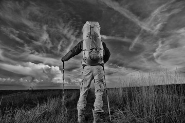 black-and-white contrast portrait of a man of adventure traveler