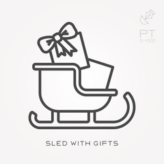 Poster - Line icon sled with gifts