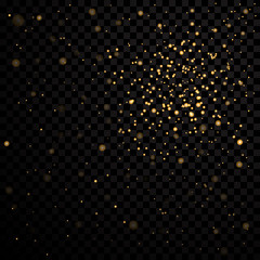 Wall Mural - Gold stars black night sky on transparent background. Abstract light glitter. Fantasy sparkles. Shine christmas texture, magic glow. Golden bright for holiday card design Vector illustration