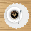 Kaffee auf Holztisch - Handschlag