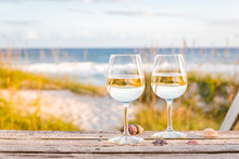 Wine At The Beach With Sea Shells