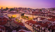 Panoramic view at sunset of Dom Pedro IV Square in Lisbon, Portugal