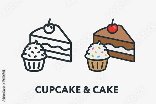 Fotomural Cake Slice and Cupcake Sweet Dessert Bun Bakery Concept