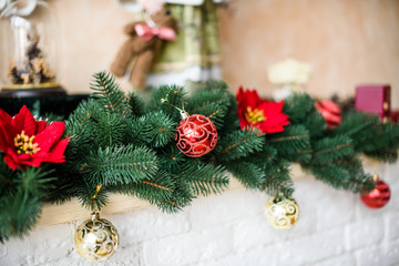 Wall Mural - A beautiful living room decorated for Christmas with Christmas tree