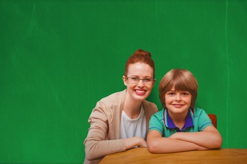 Poster - Composite image of happy pupil and teacher