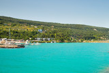 Fototapeta  - Beautiful sea coast, Sea beach, resort area in sunny weather in Bulgaria, golden sands