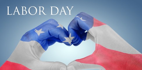 Poster - Composite image of woman making heart shape with hands