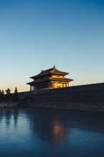 The Forbidden City And Moat In Winter,Beijing