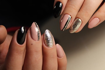 black manicure design with abstraction