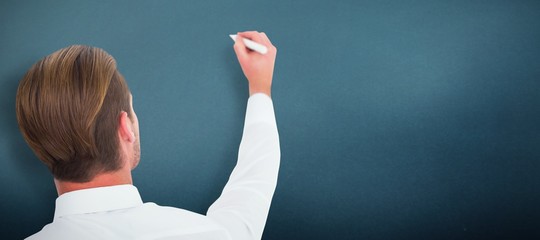 Poster - Composite image of rear view of businessman writing with marker