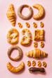 © Marko Milanovic/Stocksy - Miscellaneous types of pastry arranged in order on pink backgorund.