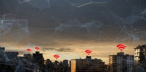 Poster - Composite image of red wifi symbol