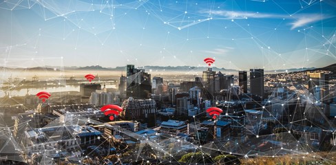 Poster - Composite image of red wifi symbol