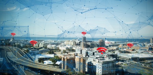 Poster - Composite image of red wifi symbol