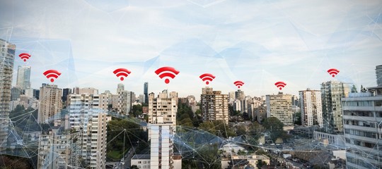Poster - Composite image of red wifi symbol