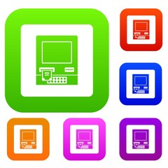 Poster - ATM bank cash machine set color collection