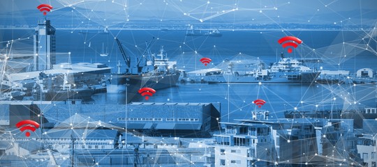 Poster - Composite image of red wifi symbol