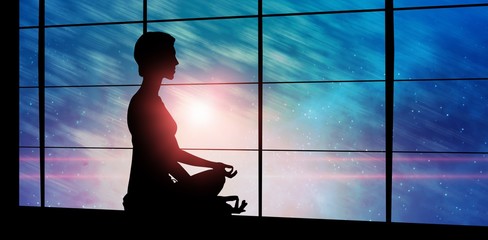 Poster - Composite image of side view of person practicing meditation 