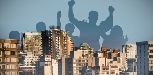 Poster - Composite image of silhouetters celebrating