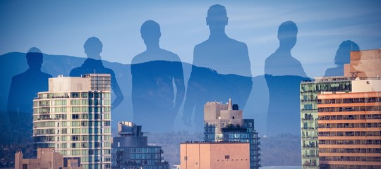 Poster - Composite image of business people standing against white
