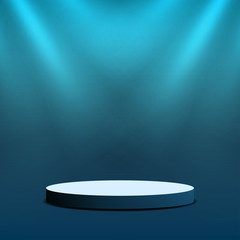 Poster - Empty stage podium. Round stage with lighting for awards ceremony, stand up show, performance
