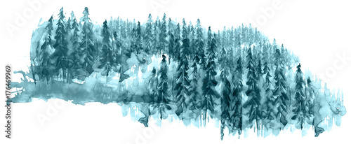 Watercolor Group Of Trees Fir Pine Cedar Fir Tree Blue Winter Forest Landscape Forest Landscape Drawing On White Isolated Background Buy This Stock Illustration And Explore Similar Illustrations At Adobe Stock