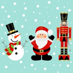 Wall Mural - Vector illustration of a a Santa Claus and nutcracker with sword and snowman