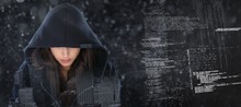 Composite Image Of Female Spy In Hoodie
