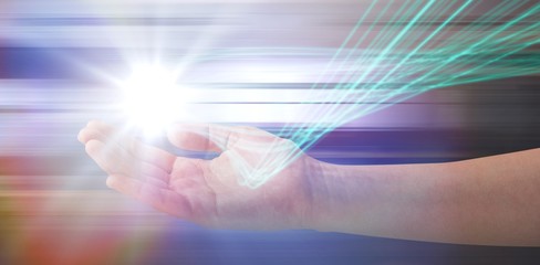 Poster - Composite image of cropped hand of woman offering