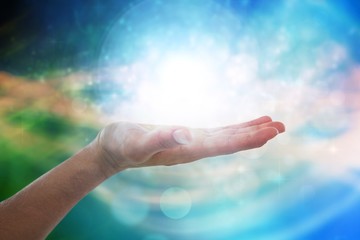 Poster - Composite image of hand of man pretending to hold an invisible