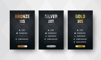 Poster - template of premium vector price tables with a black background with rhombuses.