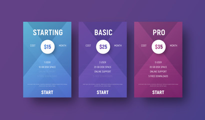 Poster - Templates of vector tables for a web site with a circle for specifying the price.