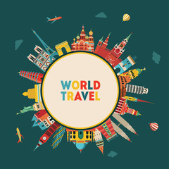 Wall Mural - World skyline. Travel and tourism background. Vector illustration