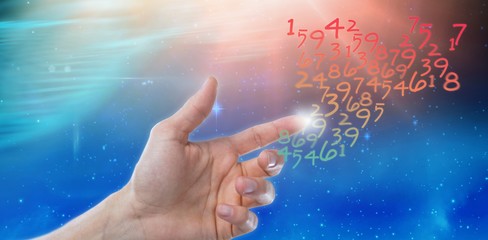 Poster - Composite image of hand of man pretending to touch an invisible