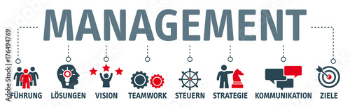 Fotografía Banner Management und Leadership - Vektor Illustration mit icons