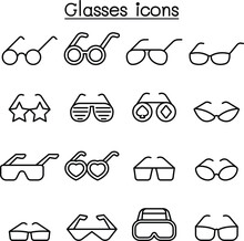 Glasses Icon Set In Thin Line Style