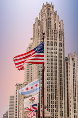 Sticker - American Flags by Chicago Tower