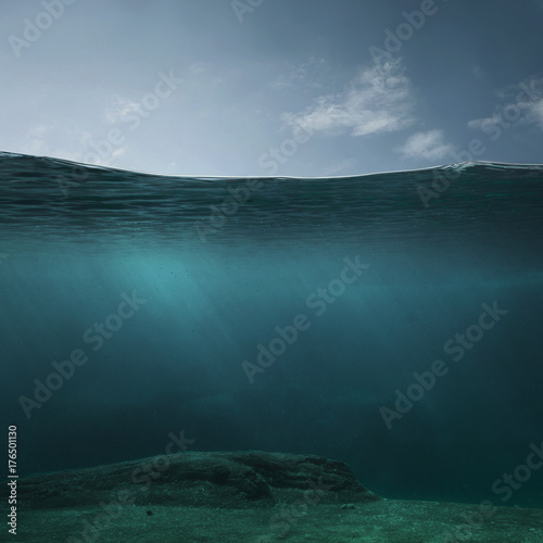 Cuadros en Lienzo Empty underwater background with copy space
