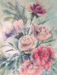 Watercolor painting of floral composition in tender tones