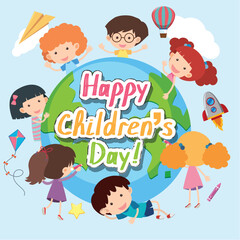 Canvas Print - Happy Children's day poster with happy kids around the world