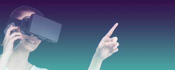 Poster - Composite image of beautiful woman gesturing while suing virtual