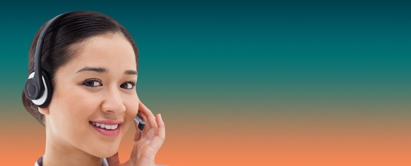 Poster - Composite image of close up of a smiling operator posing with a
