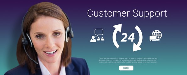 Poster - Composite image of close-up of smiling woman talking on