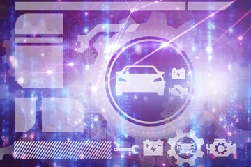 Poster - composite image of digitally generated image of tools and car