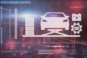 Poster - Composite image of composite image of car and tools