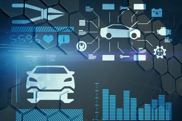 Poster - Composite image of digital composite image of car surrounded by