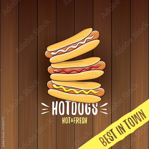 Vector Cartoon Hotdogs Label Isolated On Wooden Table Background Vintage Hot Dog Poster Or Icon Design Element Collection Stock Vector Adobe Stock Vector Cartoon Hotdogs Label Isolated On Wooden Table Background Vintage Hot Dog Poster Or Icon Design Element Collection Stock Vector Adobe Stock