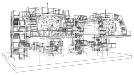 Wall Mural - Wire-frame Oil and Gas industrial equipment. Tracing illustration of 3d.