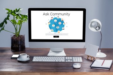 Fototapete - Composite image of human representations with ask community text