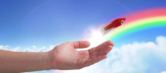 Poster - Composite image of cropped hand of woman offering